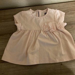 Tea Collection Light Pink Short Sleeve Cotton Top Blouse 6-9 Month Rosebud Tulle